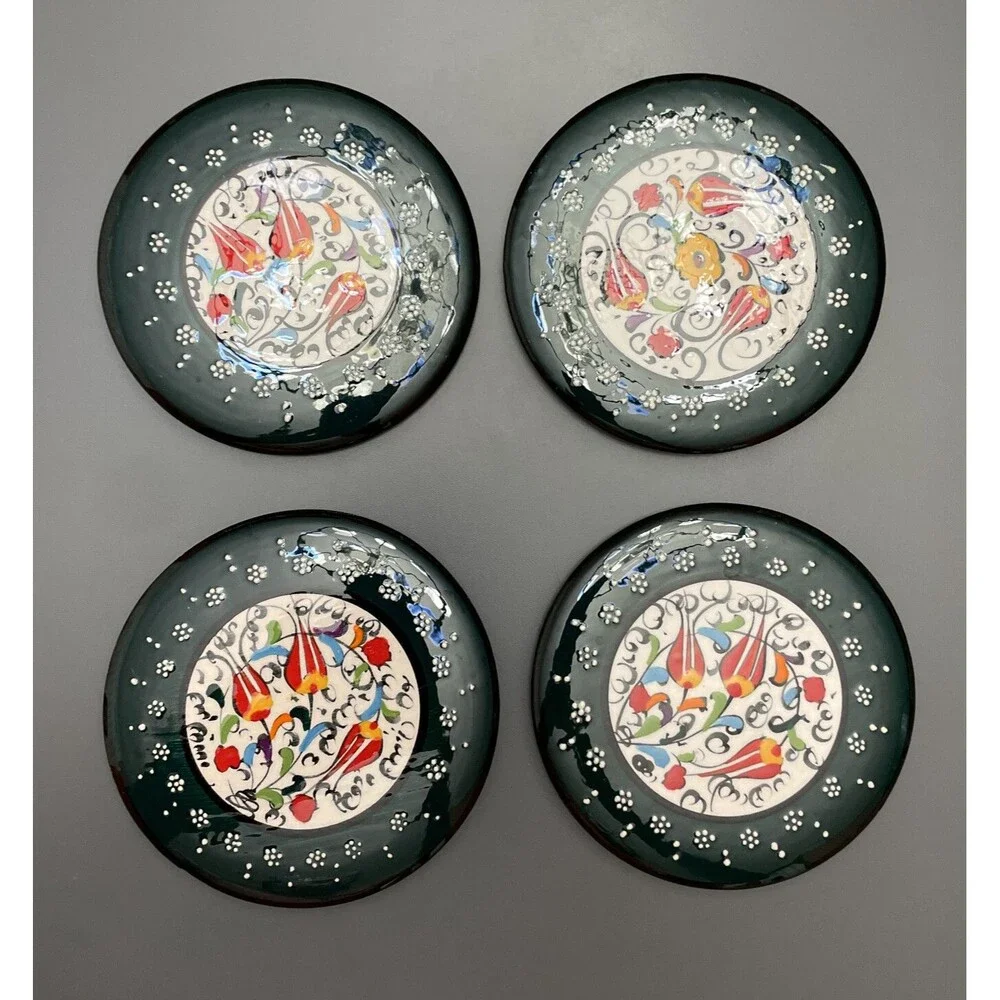 Lot Of 4 Ceramic Coaster Handmade Hand painted Turkish Traditional 4